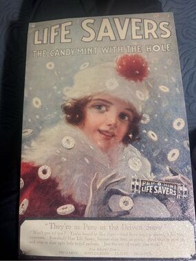 Vintage Life Savers Winter Girl Metal Signs